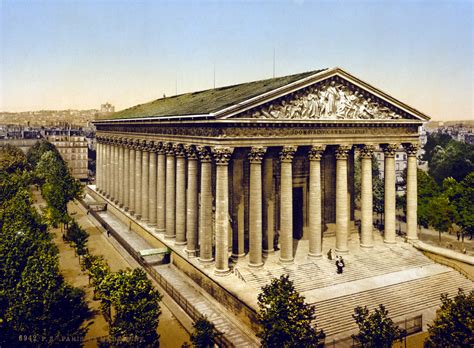 La madelaine - Eglise de la Madeleine. The Eglise de la Madeleine is a 19th-century Roman Catholic church that commands all eyes in its lovely location between the Place de la Concorde and the Palais Garnier in Paris. The construction process stretched over 80 years, as the building's plans - and those funding it - underwent many changes.